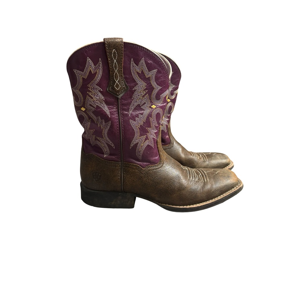 Ariat Women 6 Brown Purple Leather Square Toe Western Cowgirl Boots 10015390